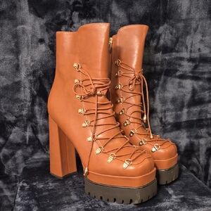 Brown Platform Lace-Up Boots
